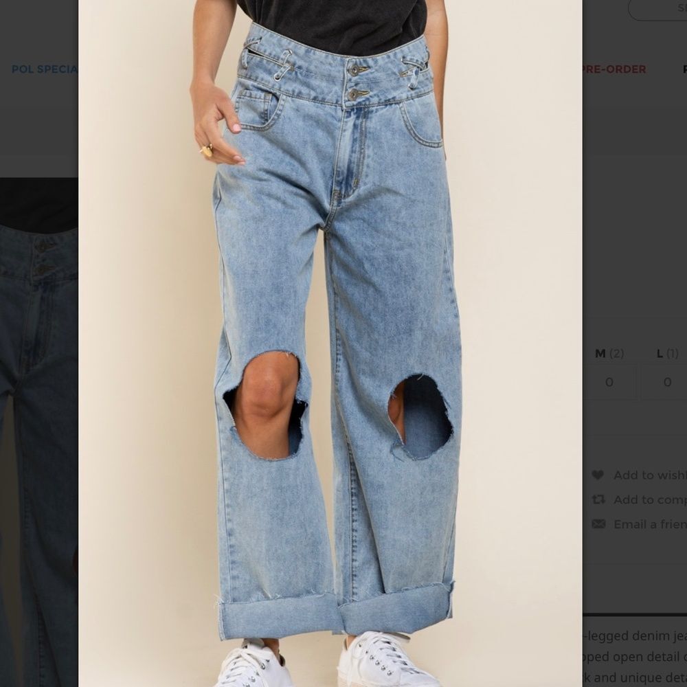 POL jeans POL pants CUT SMALL fit 6-8 Distressed Cuffed Wide-Leg Cropped Jeans